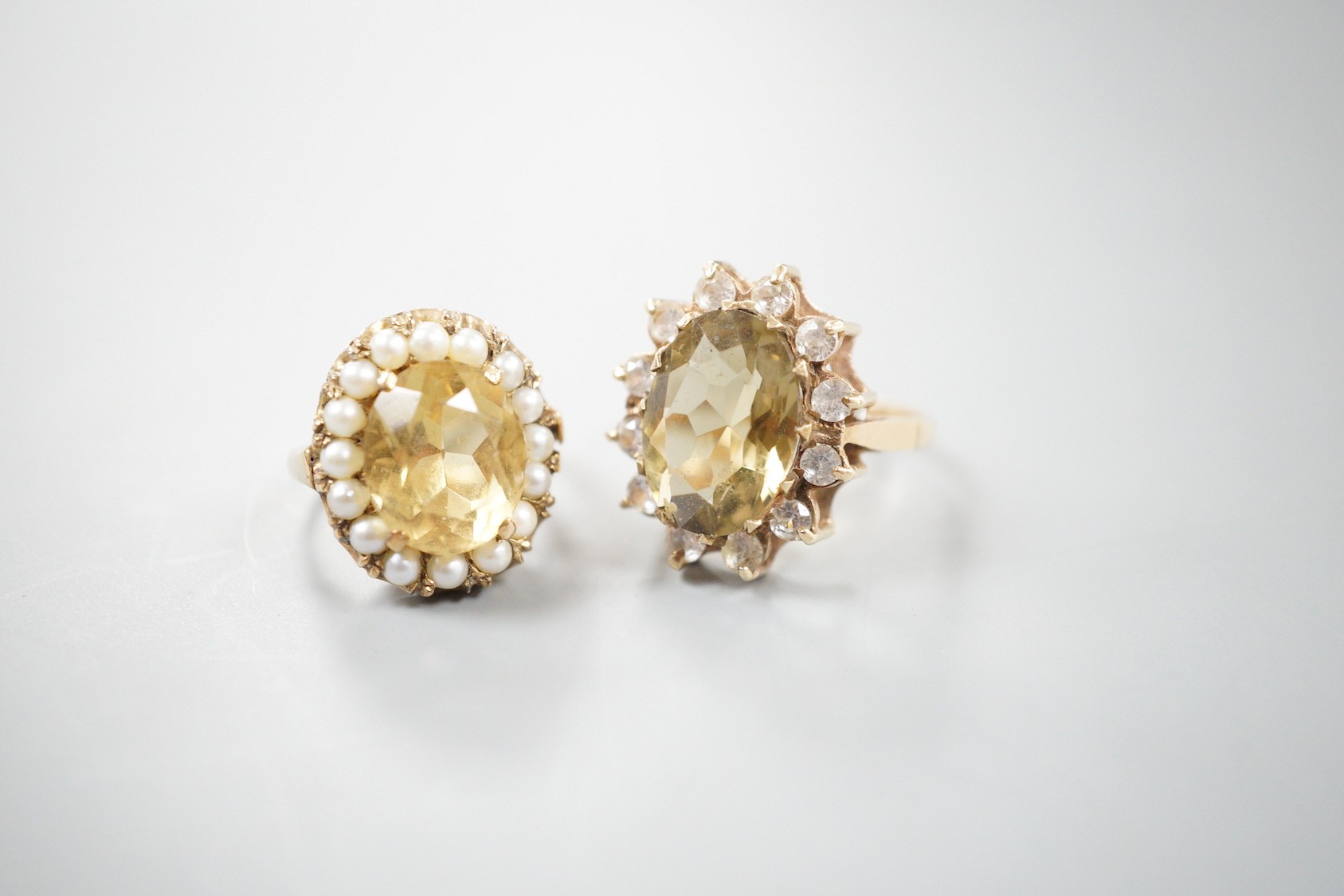 Two Victorian style 9ct gold and gem set rings, including citrine and seed pearl, gross weight 10.6 grams.